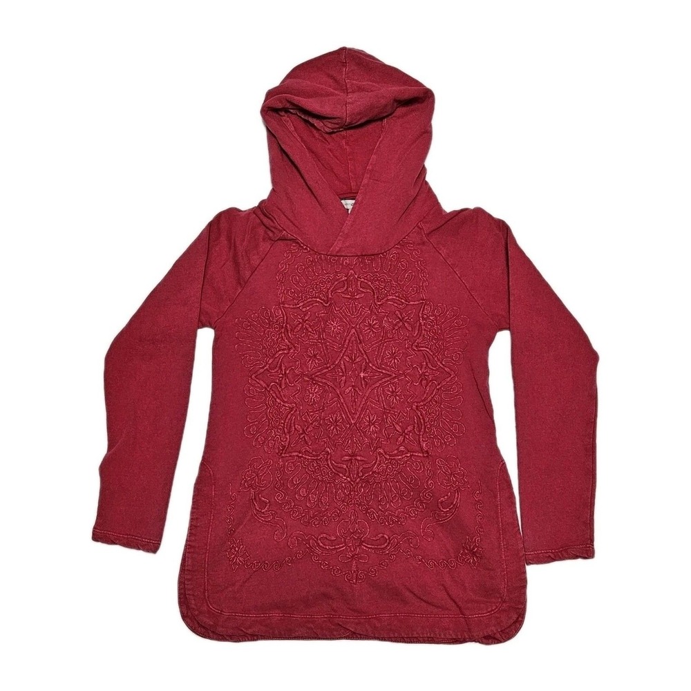 Lucky Lotus‎ Hoodie Womens XS Red Mandala Embroidered Pullover Boho Sweatshirt